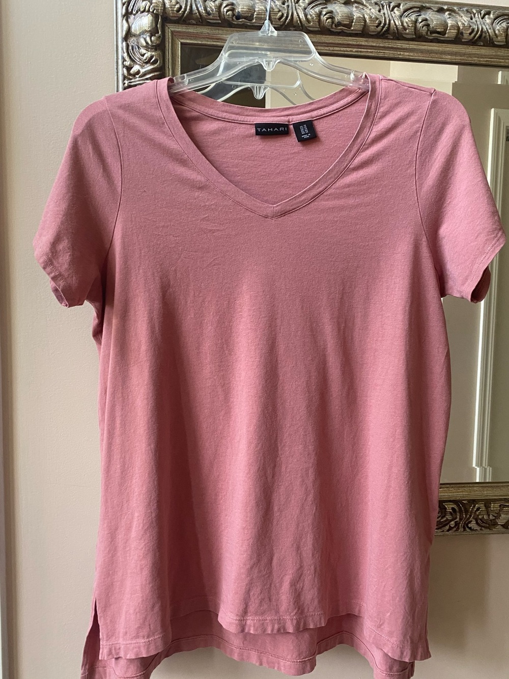 Tahari Women's V-Neck Tee in Dusty Rose, 1X